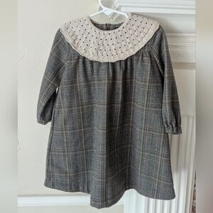 Hopscotch | Plaid Dress With Knit Crochet Collar